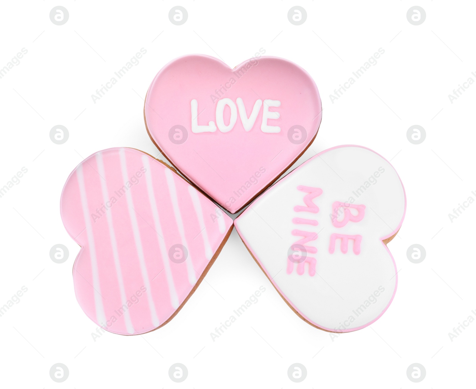 Photo of Delicious heart shaped cookies on white background, top view. Valentine's Day