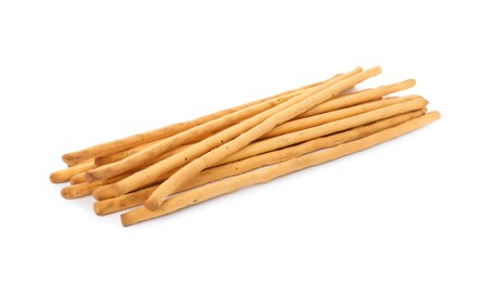 Fresh delicious grissini sticks on white background