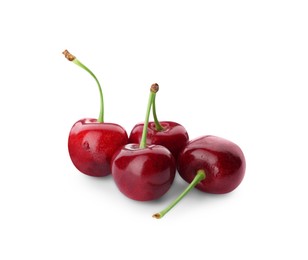 Many ripe sweet cherries isolated on white