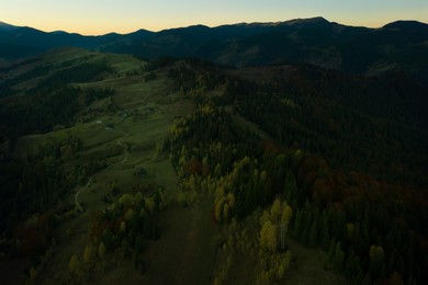 Beautiful mountains and forest in morning. Drone photography