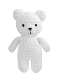 Cute crocheted bear isolated on white. Children's toy