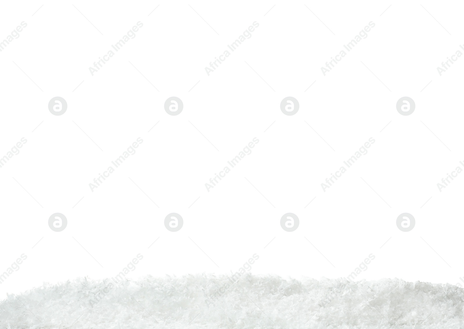 Photo of Pure fluffy snow isolated on white. Festive background