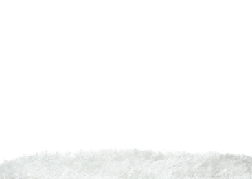 Photo of Pure fluffy snow isolated on white. Festive background