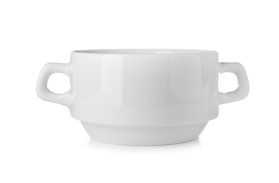 Photo of Ceramic soup bowl with space for text on white background. Washing dishes