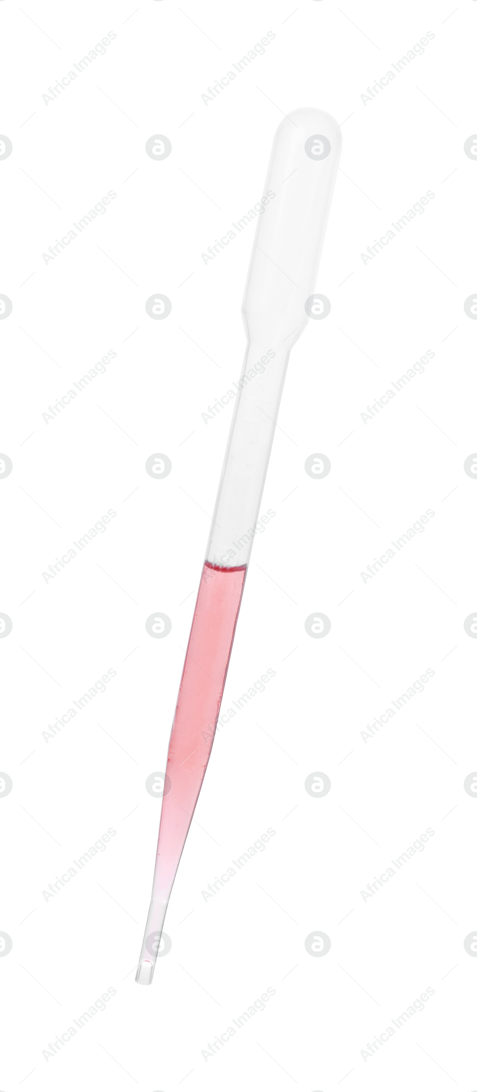 Photo of One transfer pipette with liquid isolated on white