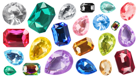 Image of Set of bright gemstones isolated on white. Banner design