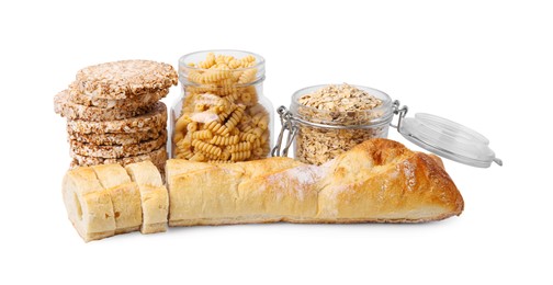 Photo of Different gluten free products on white background