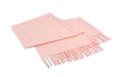 Photo of One beautiful cashmere scarf on white background