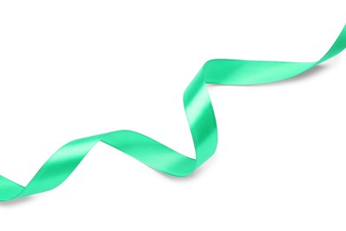 Beautiful light green ribbon isolated on white, top view