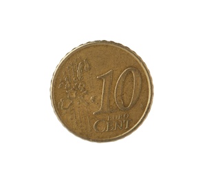 Photo of Ten euro cent coin on white background
