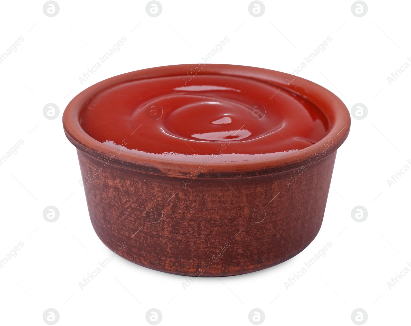 Bowl of tasty ketchup isolated on white. Tomato sauce Photo of Bowl of tasty ketchup isolated on white. Tomato sauce