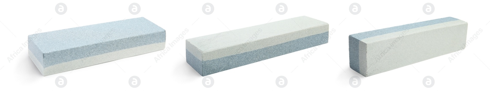 Image of Set with sharpening stones for knife on white background. Banner design 