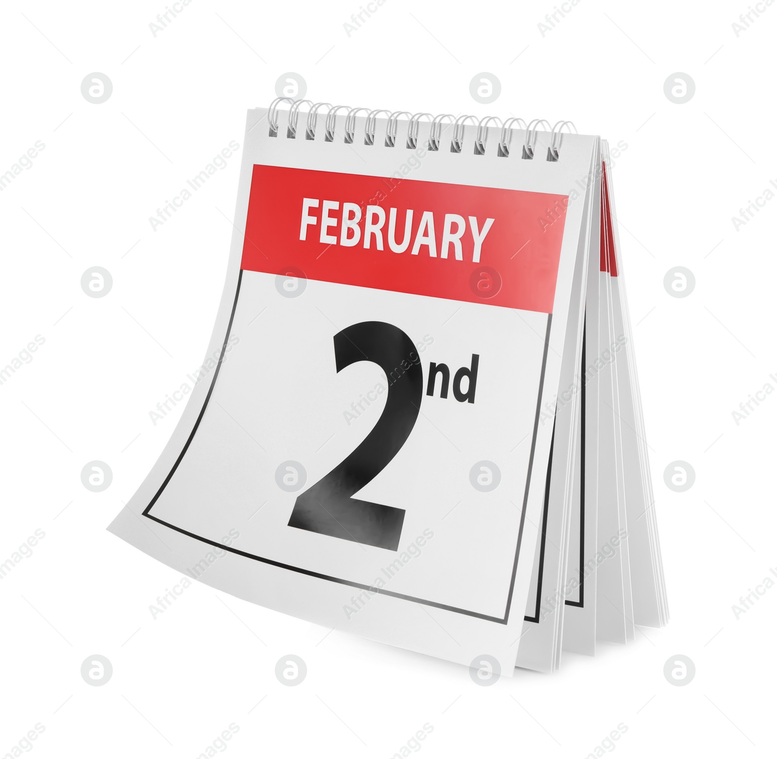 Photo of Calendar with date February 2nd on white background. Groundhog day