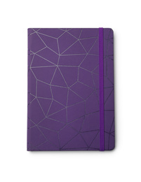 Photo of Stylish purple notebook isolated on white, top view