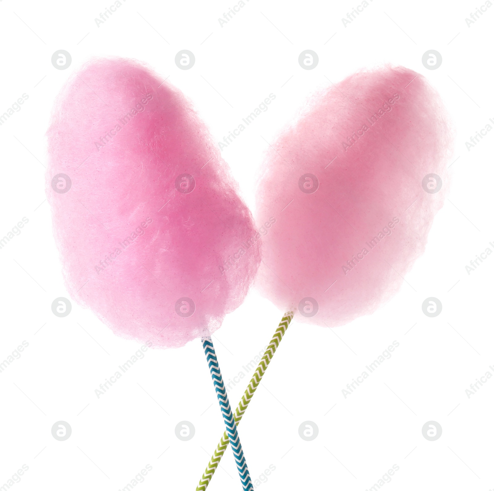 Photo of Two sweet pink cotton candies isolated on white