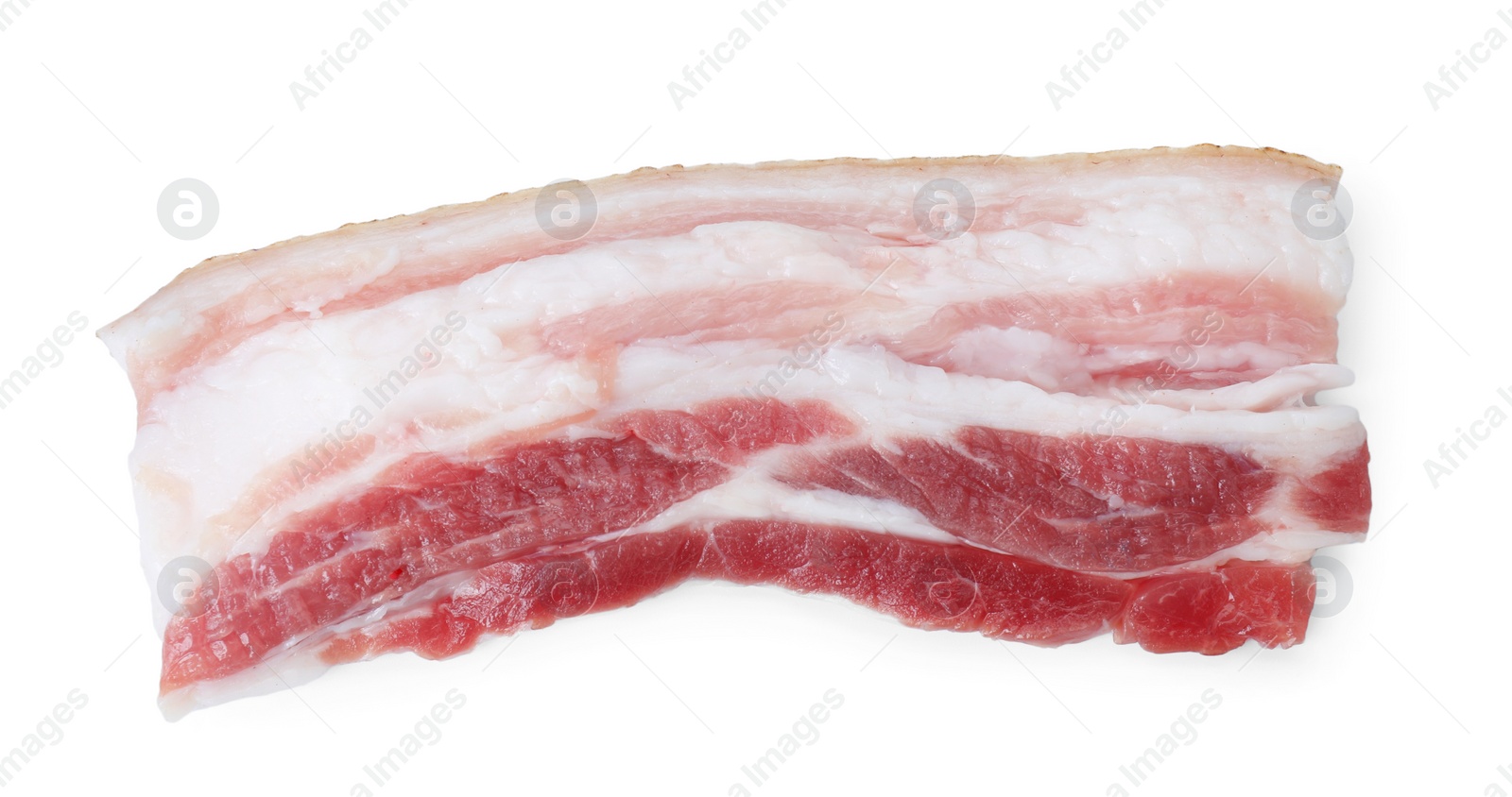 Photo of Piece of raw pork belly isolated on white, top view