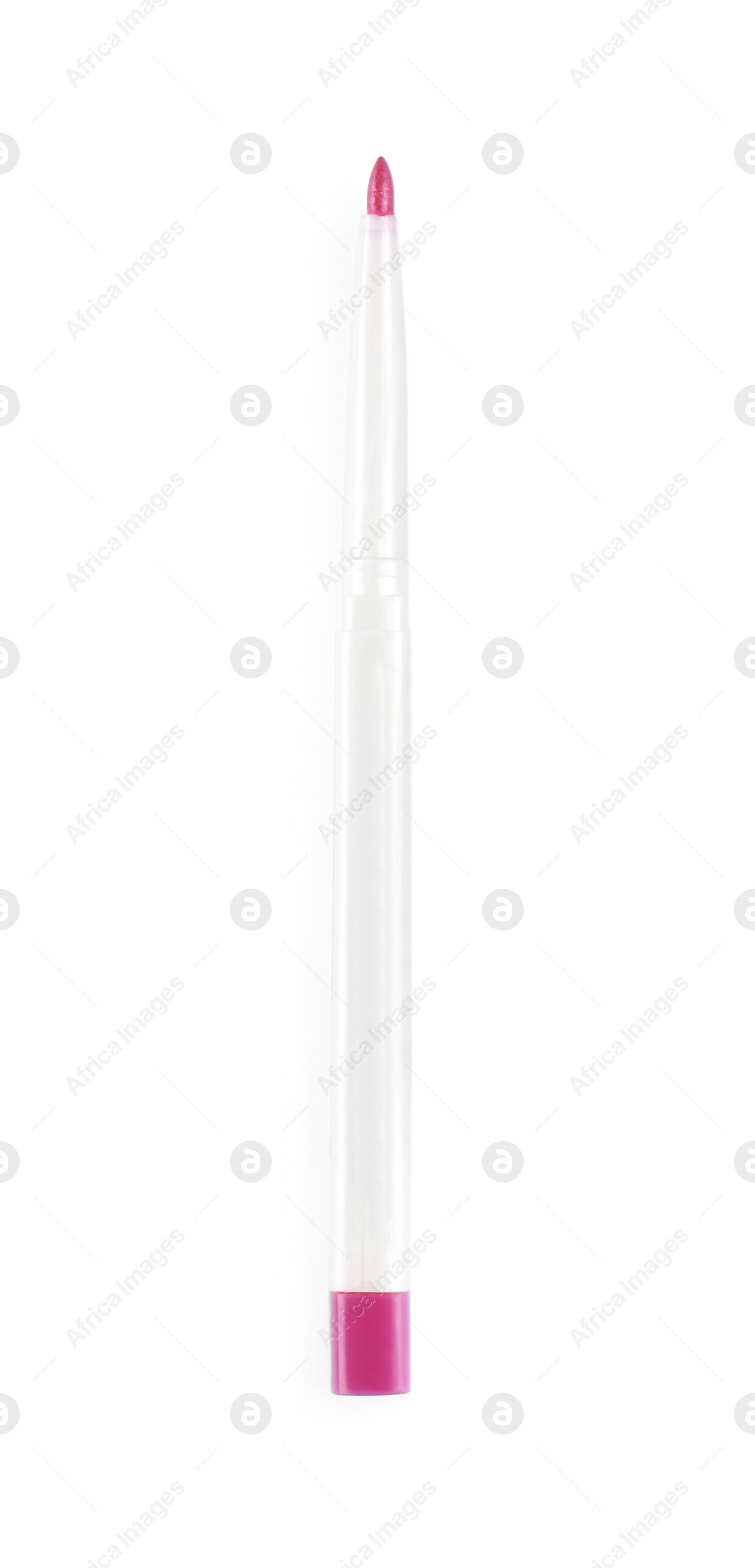 Photo of Lip pencil isolated on white, top view. Cosmetic product