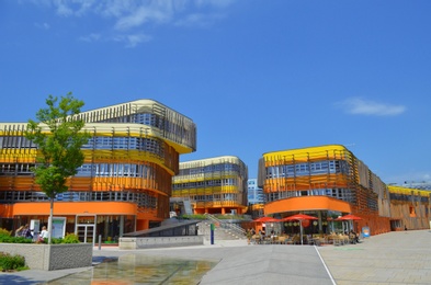 VIENNA, AUSTRIA - JUNE 18, 2018: Modern university buildings on sunny day