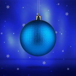 Beautiful Christmas ball and snowflakes on blue background