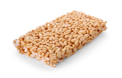 Photo of Puffed rice bar (kozinaki) on white background