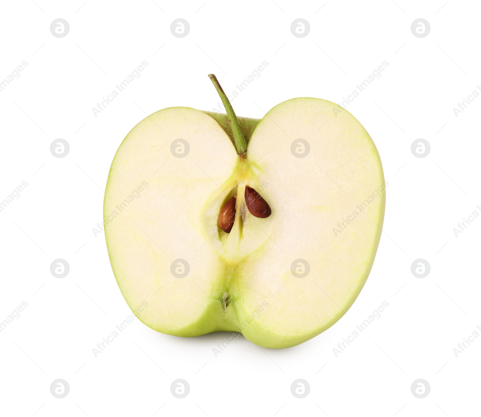 Half of ripe green apple isolated on white Photo of Half of ripe green apple isolated on white