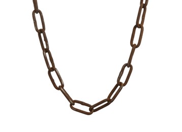 Photo of One rusty metal chain isolated on white