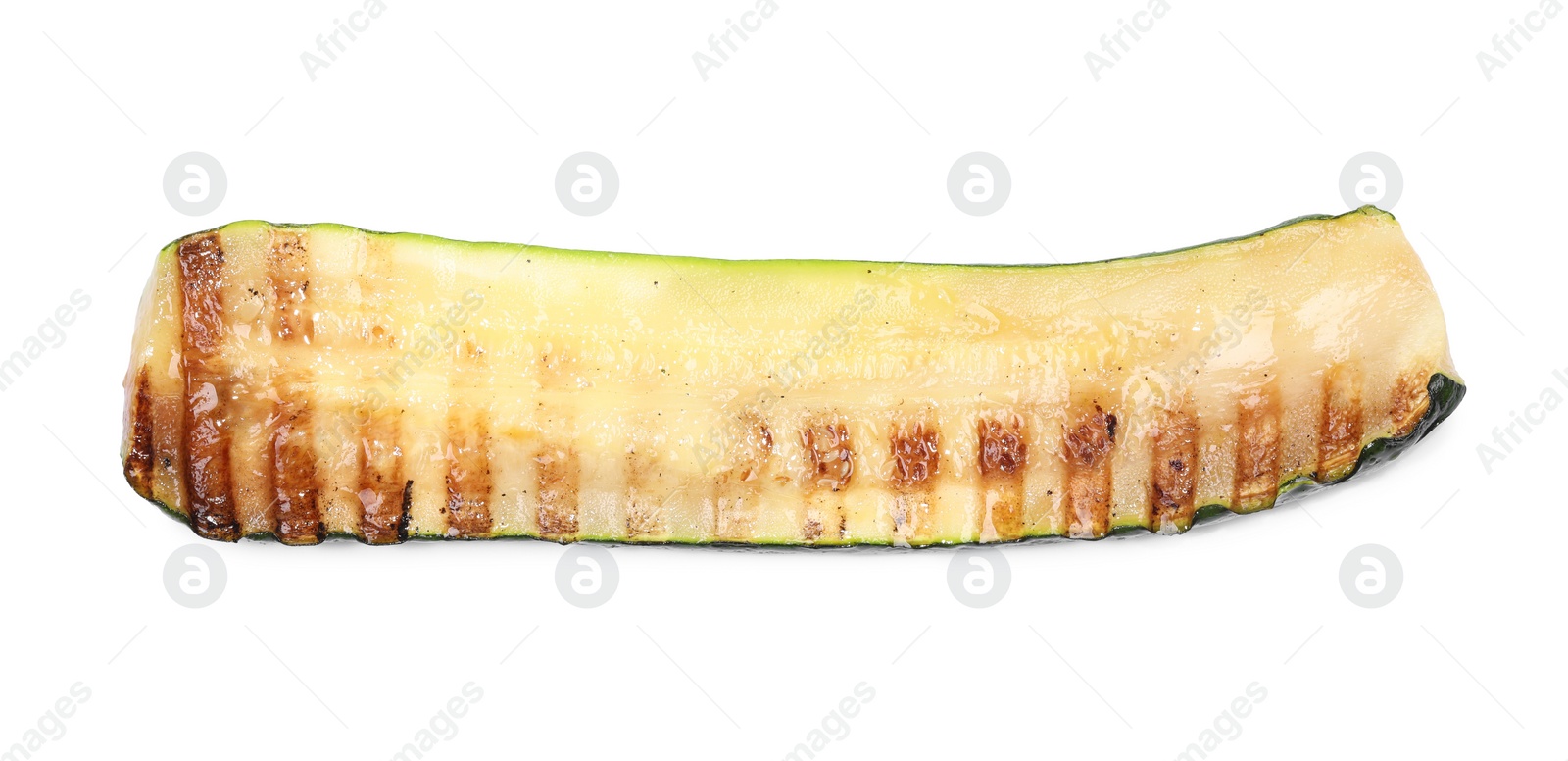 Photo of Slice of delicious grilled zucchini isolated on white, top view