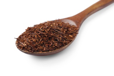 Photo of Rooibos tea in spoon isolated on white