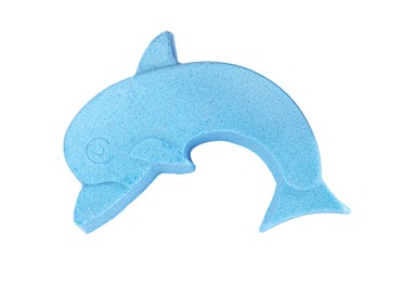 Photo of Dolphin made of kinetic sand on white background, top view