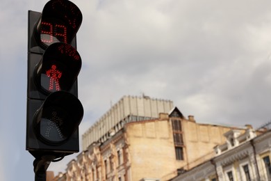 Photo of View of traffic light in city on sunny day. Space for text