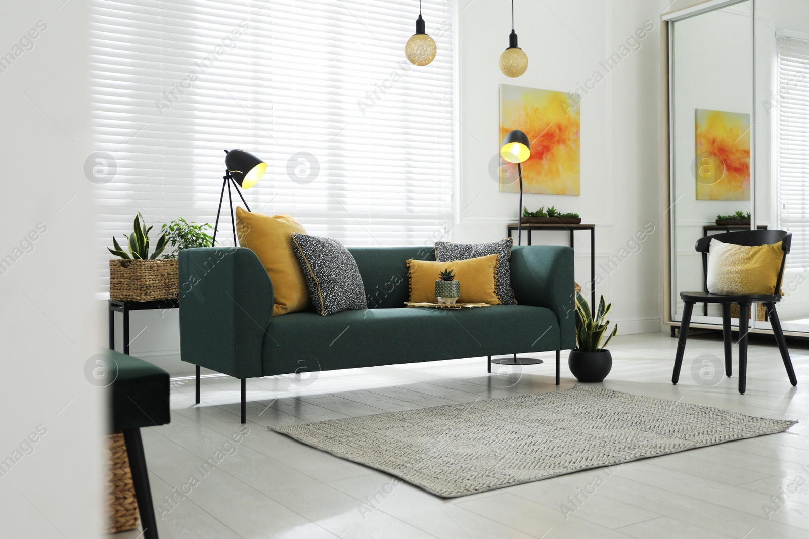 Photo of Modern living room interior with stylish comfortable sofa