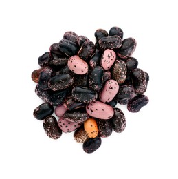 Photo of Pile of dry kidney beans on white background, top view
