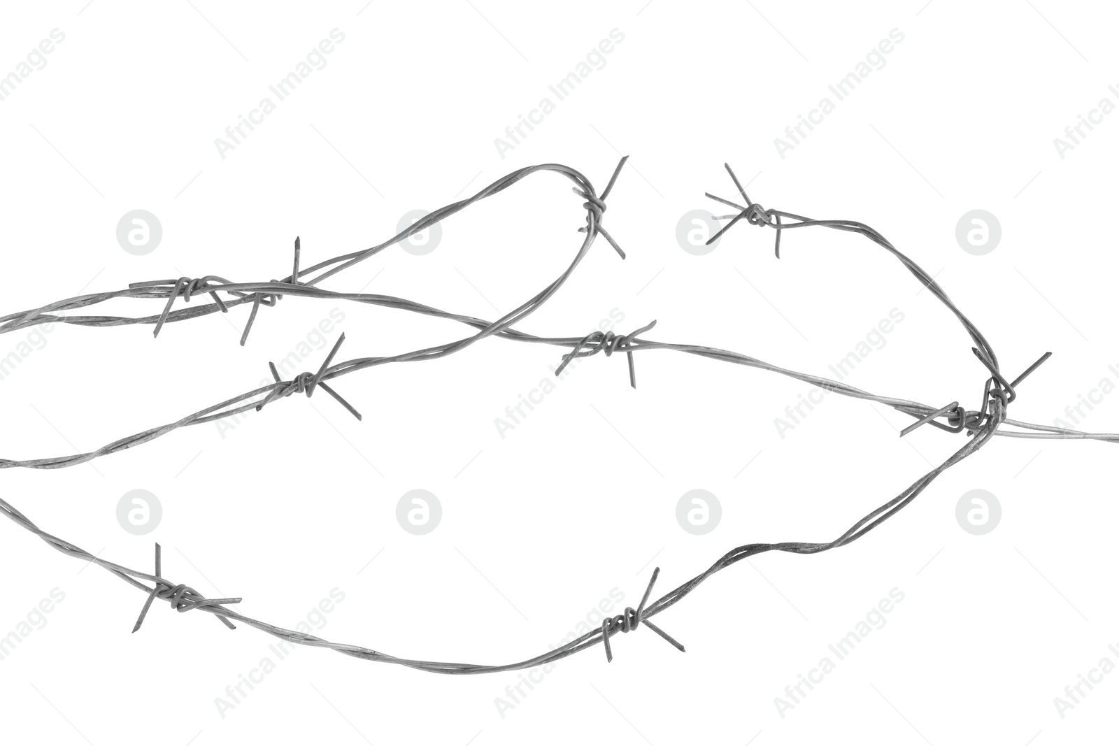 Photo of Shiny metal barbed wire isolated on white