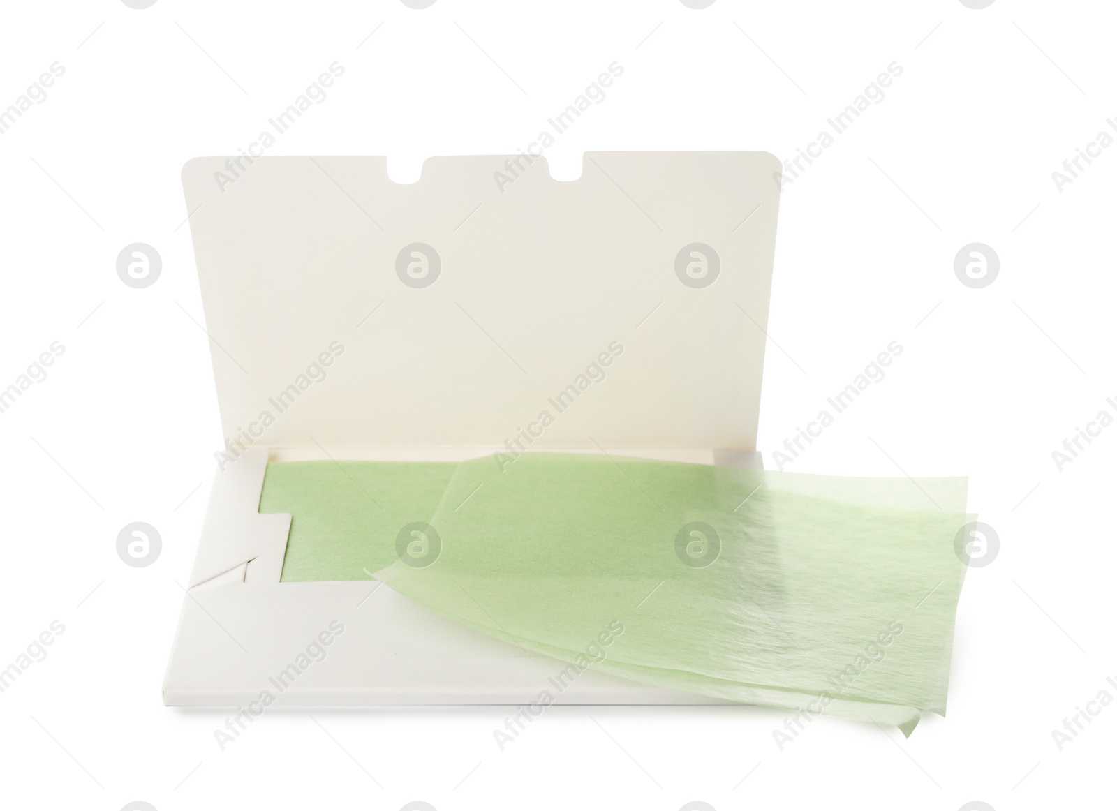 Photo of Package with facial oil blotting tissues on white background. Mattifying wipes