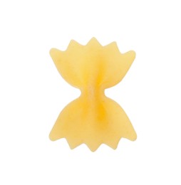 One piece of raw farfalle pasta isolated on white