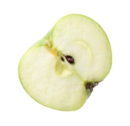 Photo of Half of ripe green apple on white background