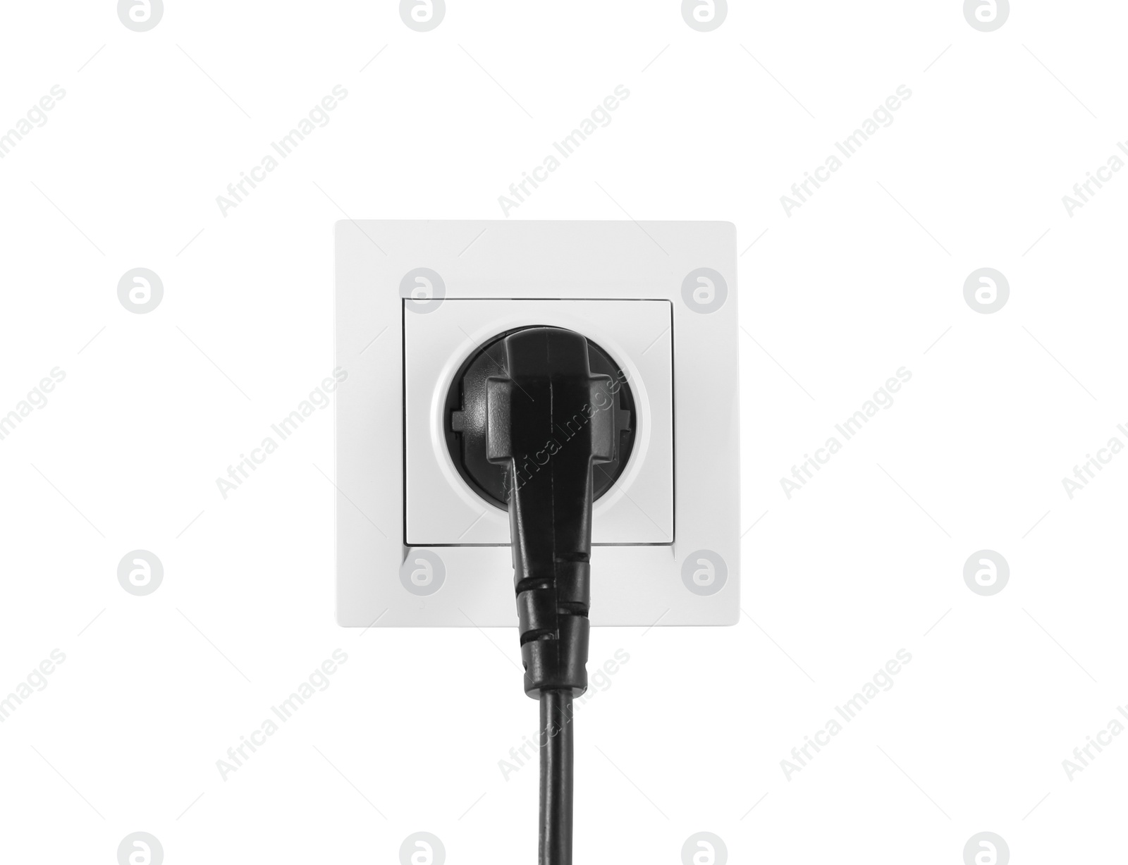 Photo of Power socket and plug on white background. Electrician's equipment