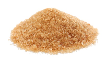Photo of Pile of brown sugar on white background