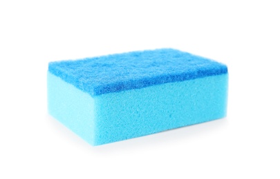 Photo of Cleaning sponge for dish washing on white background