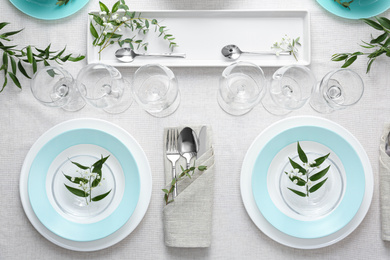 Photo of Elegant festive setting on table, flat lay