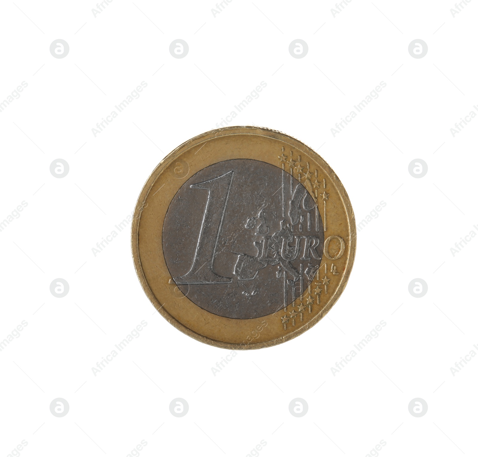 Photo of Shiny one euro coin on white background