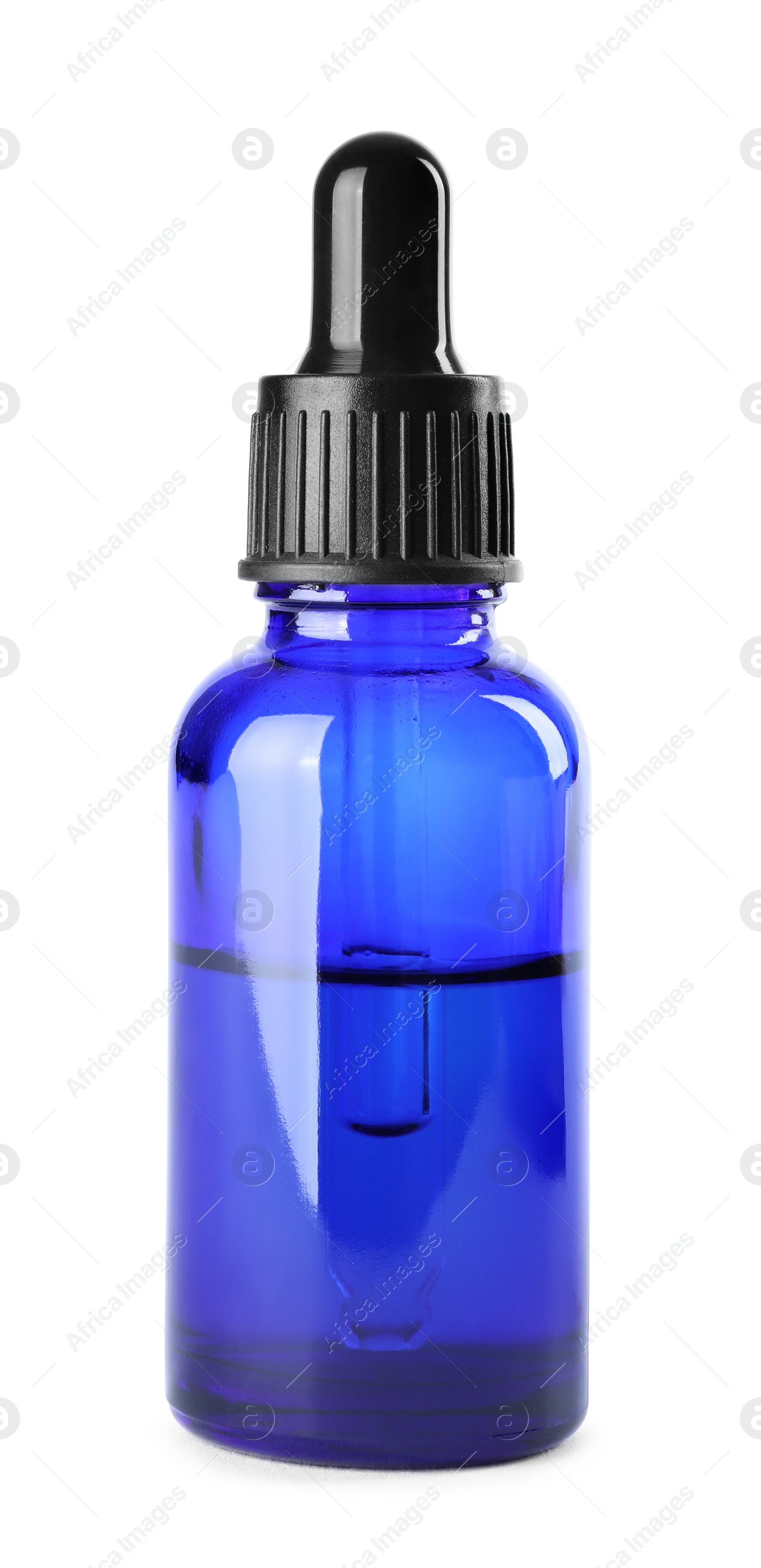 Photo of Bottle of herbal essential oil isolated on white