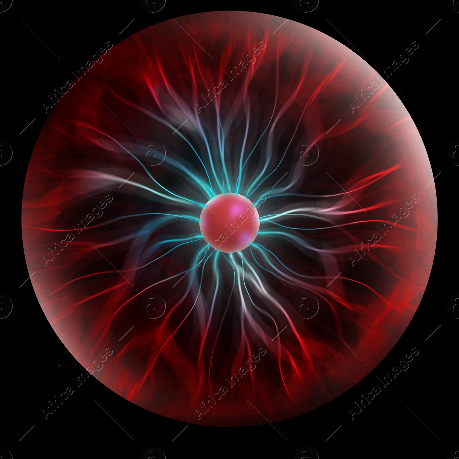 Illustration of Plasma globe on black background, illustration. Physics