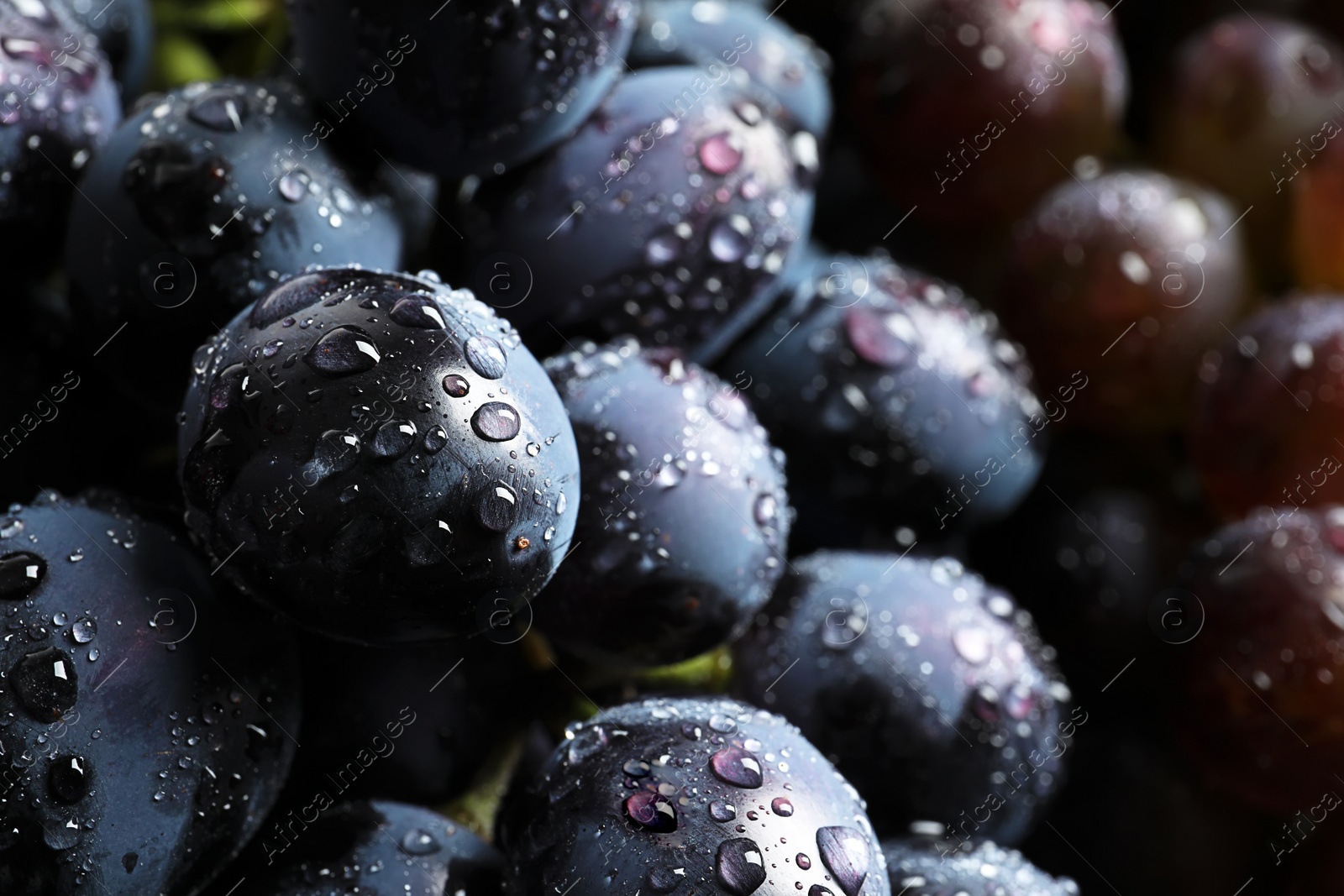 Photo of Bunch of fresh ripe juicy grapes as background, closeup