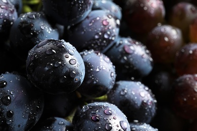 Bunch of fresh ripe juicy grapes as background, closeup