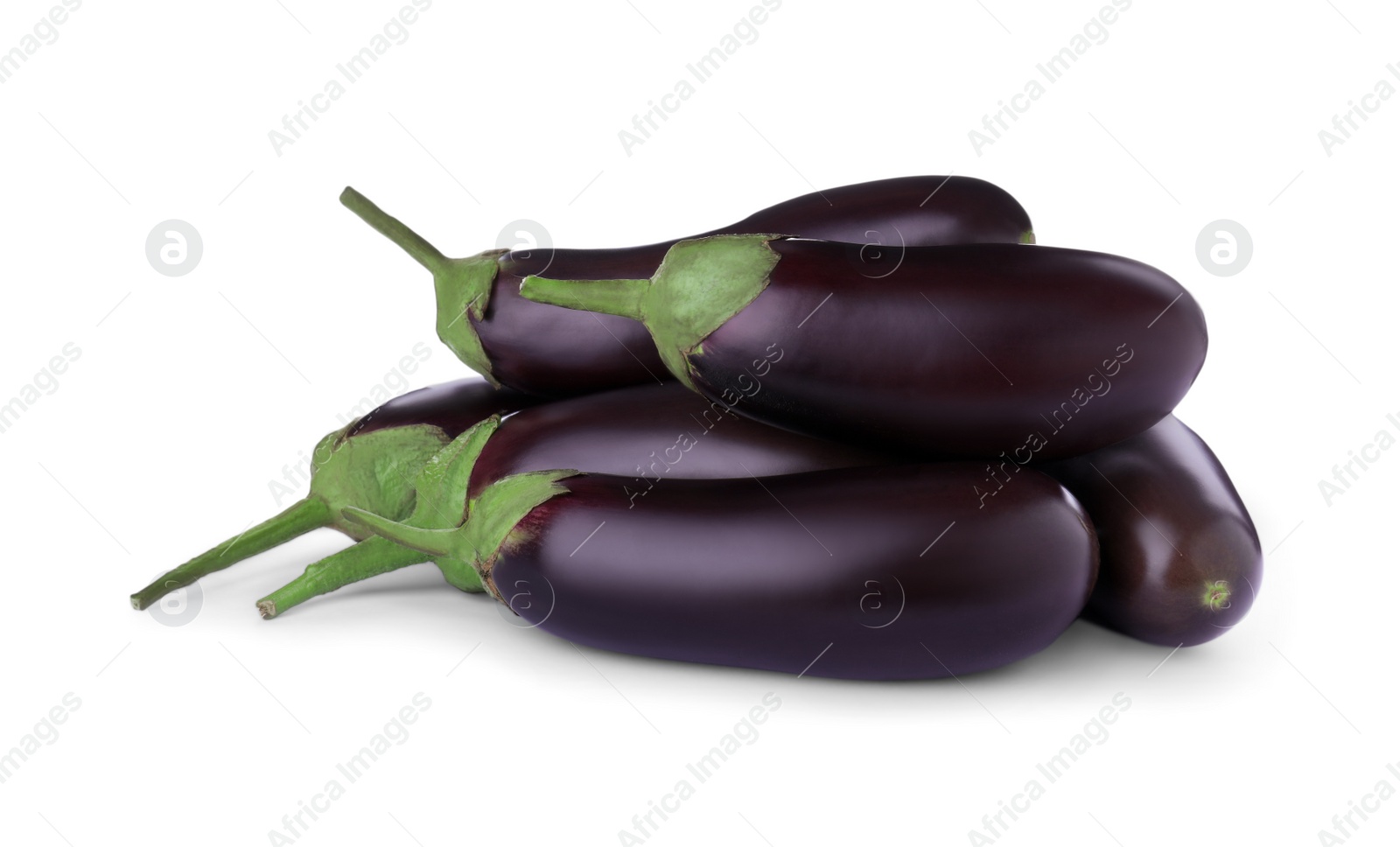 Photo of Organic fresh ripe eggplants on white background