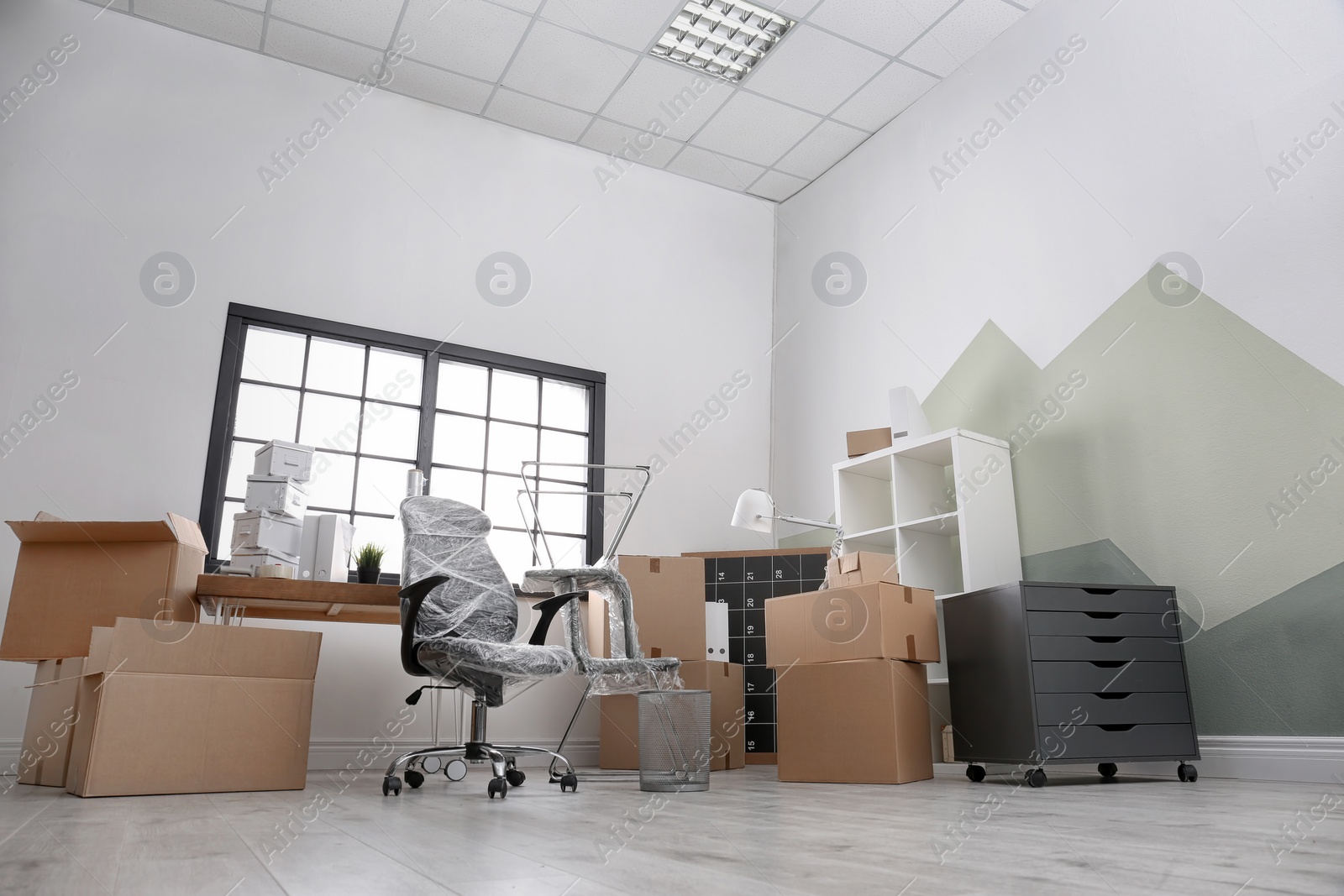 Photo of Moving boxes and furniture in new office