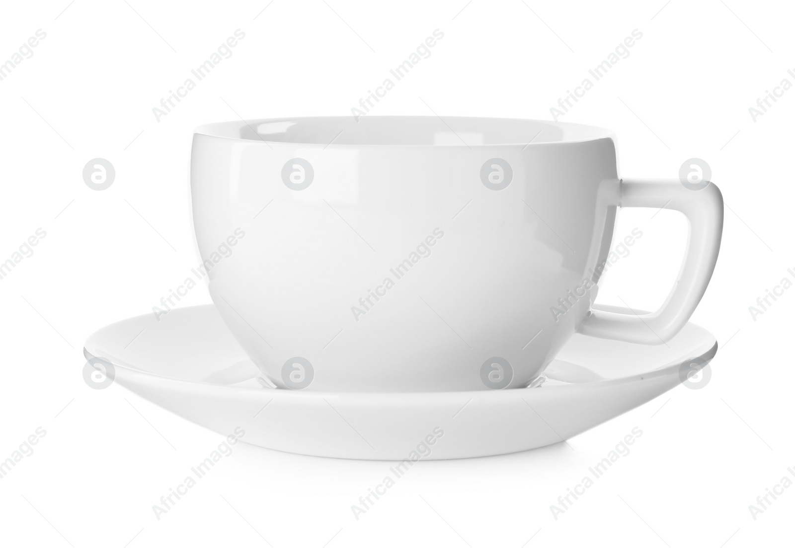 Photo of Empty cup with saucer isolated on white