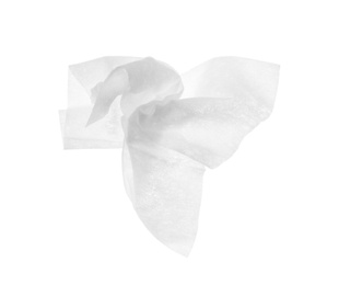 Photo of Used crumpled paper tissue isolated on white, top view