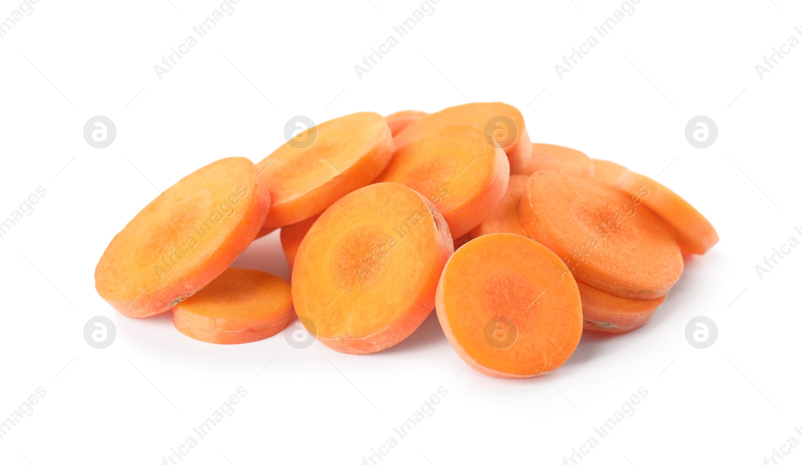 Photo of Slices of fresh ripe carrot isolated on white